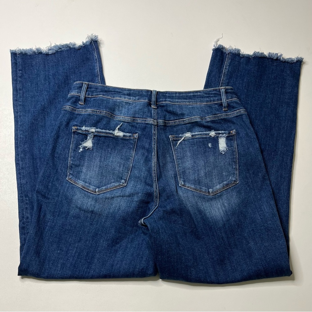 Women's Straight Leg Jeans in Dark Blue with Raw Hem